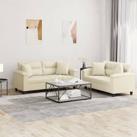 Juego de sofás con cojines 2 piezas cuero sintético color crema by , Sofas - Ref: Foro24-3202373, Price: 543,34 €, Discount: %