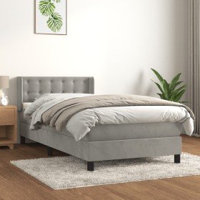 Cama box spring con colchón terciopelo gris claro 90x190 cm Cama box spring con colchón terciopelo gris claro 90x190 cm
