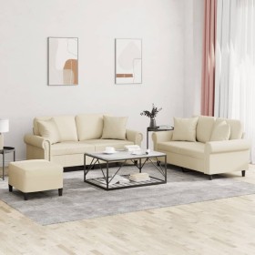 Juego de sofás con cojines 3 piezas cuero sintético color crema by , Sofas - Ref: Foro24-3202166, Price: 528,15 €, Discount: %