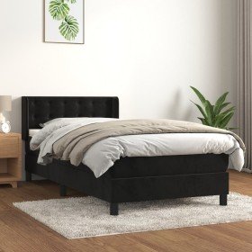 Cama box spring con colchón terciopelo negro 90x200 cm Cama box spring con colchón terciopelo negro 90x200 cm