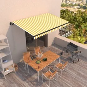 Toldo retráctil manual amarillo y blanco 400x350 cm by vidaXL, Awnings - Ref: Foro24-3069178, Price: 336,38 €, Discount: %