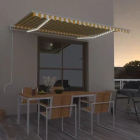 Toldo automático LED sensor de viento amarillo blanco 450x350cm de vidaXL, Toldos - Ref: Foro24-3069013, Precio: 655,32 €, De...