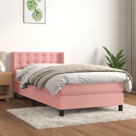 Cama box spring con colchón terciopelo rosa 90x200 cm Cama box spring con colchón terciopelo rosa 90x200 cm