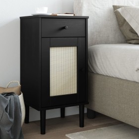 Mesita noche SENJA aspecto ratán madera pino negro 40x35x80 cm de , Mesitas de noche - Ref: Foro24-358018, Precio: 80,33 €, D...