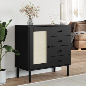 Aparador SENJA aspecto de ratán madera pino negro 80x40x80 cm de , Aparadores - Ref: Foro24-358039, Precio: 125,15 €, Descuen...