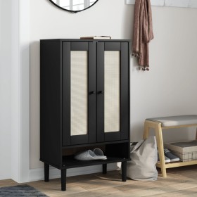 Zapatero SENJA aspecto ratán madera maciza negro 59,5x35x107cm de , Zapateros y organizadores de calzado - Ref: Foro24-358051...