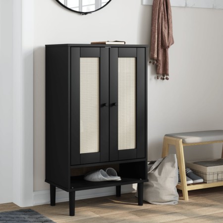Zapatero SENJA aspecto ratán madera maciza negro 59,5x35x107cm by , Shoe racks and shoe organizers - Ref: Foro24-358051, Pric...