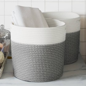 Cestas de almacenaje 2 uds algodón gris y blanco Ø28x18 cm von , Körbe - Ref: Foro24-358458, Preis: 29,37 €, Rabatt: %