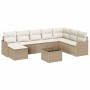 Conjunto de sofá de jardín con cojín 9 pcs Beige Poliratán