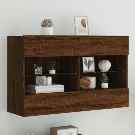 Mueble TV de pared con luces LED roble marrón 98,5x30x60,5 cm by , TV Furniture - Ref: Foro24-837112, Price: 94,49 €, Discoun...