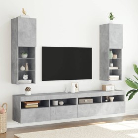 Muebles de TV con luces LED 2 uds gris hormigón 30,5x30x102 cm de , Muebles TV - Ref: Foro24-837022, Precio: 104,65 €, Descue...