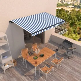Blue and white manual retractable awning 400x350 cm by vidaXL, Awnings - Ref: Foro24-3069176, Price: 335,39 €, Discount: %