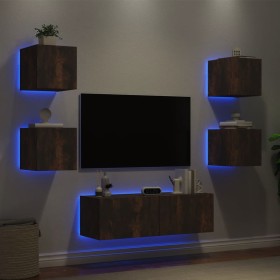 Muebles de TV de pared con luces LED 5 piezas roble ahumado von , TV-Möbel - Ref: Foro24-3216864, Preis: 163,05 €, Rabatt: %