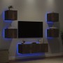 Muebles de TV de pared con luces LED 5 piezas roble ahumado von , TV-Möbel - Ref: Foro24-3216864, Preis: 163,05 €, Rabatt: %