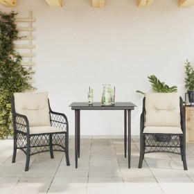 Mesita y sillas con cojines 3 piezas ratán sintético negro by , Garden sets - Ref: Foro24-3212082, Price: 285,23 €, Discount: %