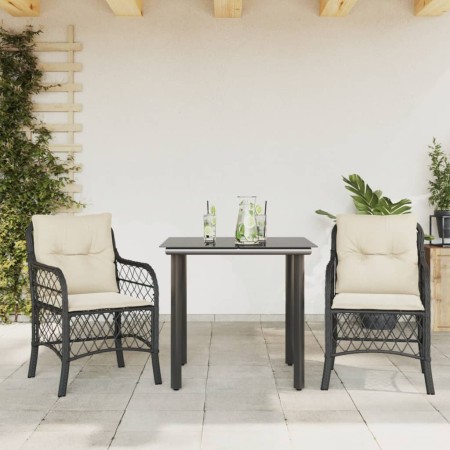 Mesita y sillas con cojines 3 piezas ratán sintético negro by , Garden sets - Ref: Foro24-3212089, Price: 260,71 €, Discount: %