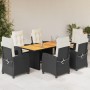 Set de comedor de jardín 7 pzas y cojines ratán sintético negro de , Conjuntos de jardín - Ref: Foro24-3212704, Precio: 834,85 €