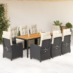 Set de comedor de jardín 9 pzas y cojines ratán sintético negro von , Gartensets - Ref: Foro24-3212905, Preis: 1,00 €, Rabatt: %