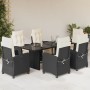 Set de comedor de jardín 7 pzas y cojines ratán sintético negro by , Garden sets - Ref: Foro24-3212918, Price: 850,78 €, Disc...