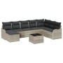Conjunto de sofá de jardín con cojín 9 pcs Gris claro Poliratán