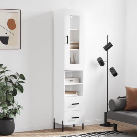 Aparador alto madera contrachapada blanco brillo 34,5x34x180 cm by , Sideboards - Ref: Foro24-3199307, Price: 128,33 €, Disco...