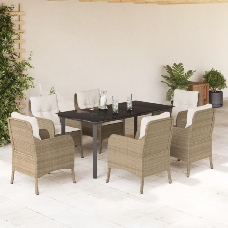 Set comedor de jardín 7 pzas con cojines ratán sintético beige by , Garden sets - Ref: Foro24-3211973, Price: 784,24 €, Disco...
