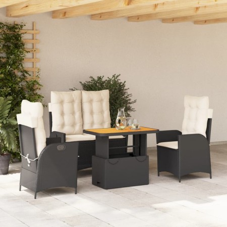 Juego comedor jardín 4 piezas con cojines ratán sintético negro by , Garden sets - Ref: Foro24-3277443, Price: 439,65 €, Disc...