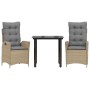 Set comedor de jardín 3 pzas con cojines ratán sintético beige by , Garden sets - Ref: Foro24-3213264, Price: 302,80 €, Disco...