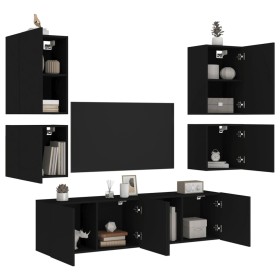 Muebles de TV de pared 6 piezas madera de ingeniería negro by , TV Furniture - Ref: Foro24-3216472, Price: 216,95 €, Discount: %