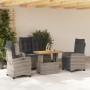 Juego de comedor de jardín 4 piezas con cojines ratán PE gris