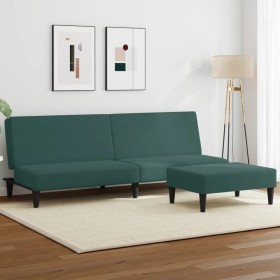 Sofá cama de 2 plazas con taburete terciopelo verde oscuro by , Sofas - Ref: Foro24-3216233, Price: 299,58 €, Discount: %