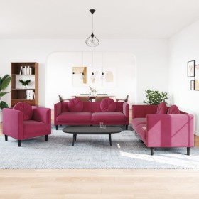Juego de sofás con cojines 3 piezas terciopelo rojo tinto by , Sofas - Ref: Foro24-3209251, Price: 654,26 €, Discount: %