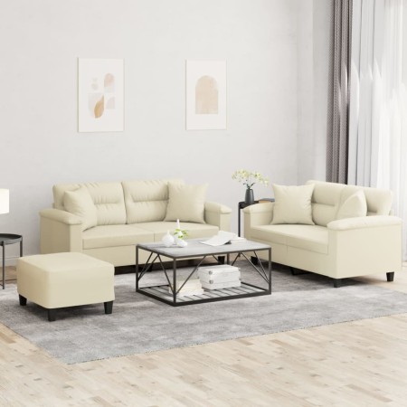Juego de sofás con cojines 3 piezas cuero sintético color crema by , Sofas - Ref: Foro24-3202378, Price: 591,28 €, Discount: %