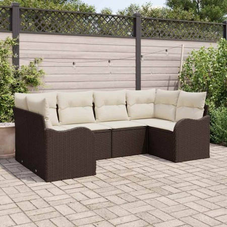 Conjunto de sofá de jardín con cojín 6 pcs Marrón Poliratán