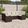 Conjunto de sofá de jardín con cojín 6 pcs Marrón Poliratán