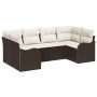 Conjunto de sofá de jardín con cojín 6 pcs Marrón Poliratán