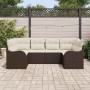 Conjunto de sofá de jardín con cojín 6 pcs Marrón Poliratán