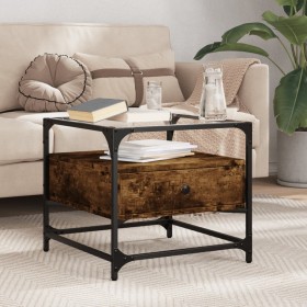 Mesa de centro tapa de vidrio acero roble ahumado 50x50x45 cm by , Coffee table - Ref: Foro24-846051, Price: 60,58 €, Discoun...