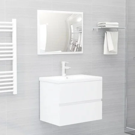 Badmöbel-Set weiß glänzend Holzwerkstoff von vidaXL, Badezimmermöbel - Ref: Foro24-3071591, Preis: 154,96 €, Rabatt: %
