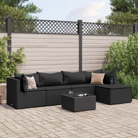 Set muebles de jardín 6 piezas y cojines ratán sintético negro von , Gartensets - Ref: Foro24-3308067, Preis: 429,32 €, Rabat...