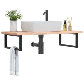 Estante de lavabo de pared de acero y madera maciza de haya von , Badezimmerwaschtische - Ref: Foro24-3302433, Preis: 117,20 ...