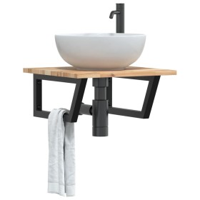 Estante de lavabo de pared acero y madera maciza de acacia de , Tocadores de baño - Ref: Foro24-3302763, Precio: 63,51 €, Des...
