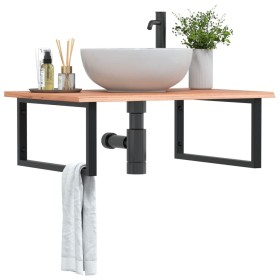 Estante de lavabo de pared de acero y madera maciza de roble de , Tocadores de baño - Ref: Foro24-3302645, Precio: 89,16 €, D...