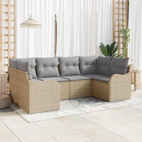 Conjunto de sofá de jardín con cojín 6 pcs Beige Poliratán