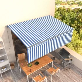Manual retractable awning with blue and white blind 4x3 m by vidaXL, Awnings - Ref: Foro24-3069416, Price: 359,59 €, Discount: %