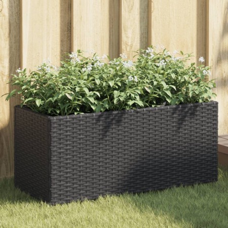 Jardineras con 2 maceteros 2 uds ratán PE negro 72x30x32 cm by , Pots and planters - Ref: Foro24-3210528, Price: 103,89 €, Di...