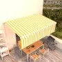 Manual retractable awning with yellow and white blinds 5x3 m by vidaXL, Awnings - Ref: Foro24-3069338, Price: 431,07 €, Disco...