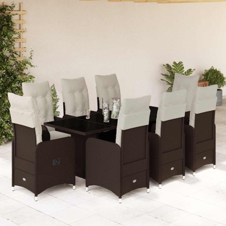 Set de mesa y sillas jardín 9 piezas y cojines ratán PE marrón von , Gartensets - Ref: Foro24-3277074, Preis: 1,00 €, Rabatt: %