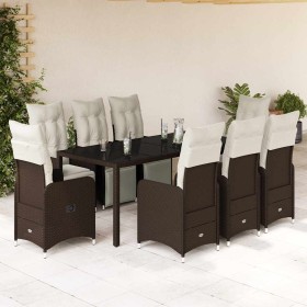 Set de mesa y sillas jardín 9 piezas y cojines ratán PE marrón by , Garden sets - Ref: Foro24-3277192, Price: 1,00 €, Discoun...