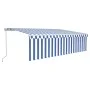 Manual retractable awning with blue and white blinds 5x3 m by vidaXL, Awnings - Ref: Foro24-3069336, Price: 436,48 €, Discoun...